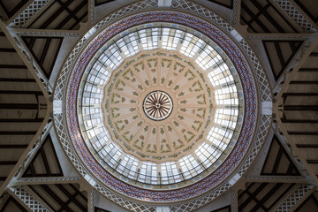 roof inside view of the dome of Central Market in Valencia