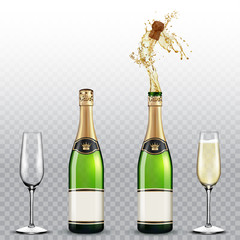 Champagne bottle and champagne glasses