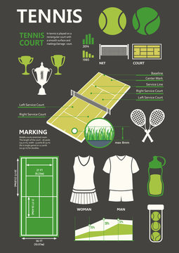 Tennis. Vector logo of icons. Sports objects. Simple elements and symbols for your design on black background.