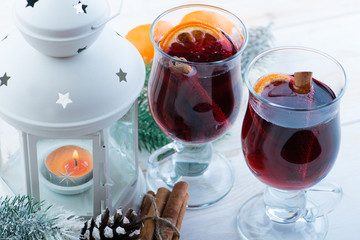 mulled wine in the glass close up