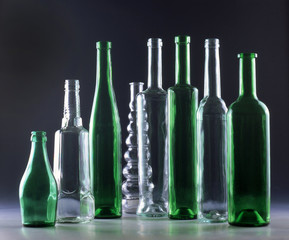 beautiful composition of glass bottles