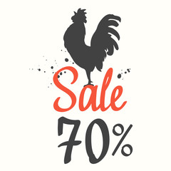 Silhouette of the cock on white background. Sketch style. Vector illustration with roosters 2017. Brush drawings. Chinese New Year. Winter sale.