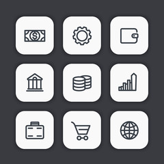 Finance icons, investment, savings, banking, fee, reward, income, thick line set, vector illustration