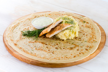 filling for Russian pancake closeup