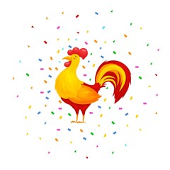Vector illustration of rooster, cock, symbol of  New Year  on the Chinese calendar. Merry Christmas, happy New Year illustration. greeting card