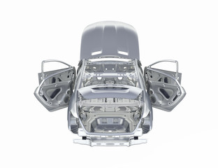 body car with no wheel without shadow on white background 3d