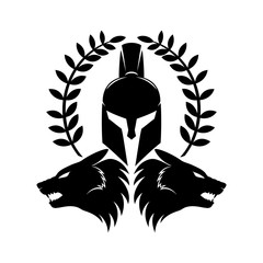 Spartan helmet and wolf heads. - obrazy, fototapety, plakaty