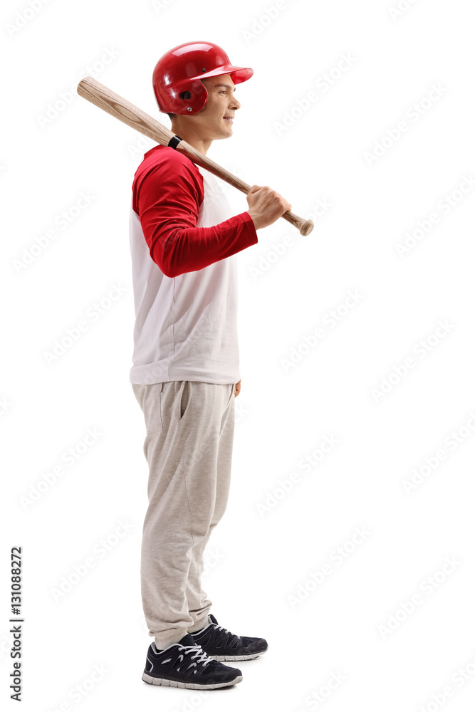 Poster full length profile shot of a baseball player with a bat