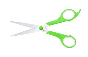 Green scissors isolated on a white background