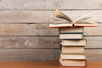 books on the wooden background