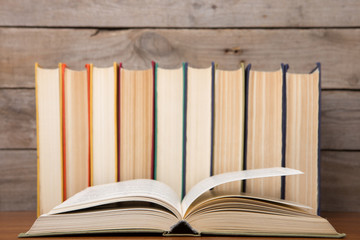 books on the wooden background