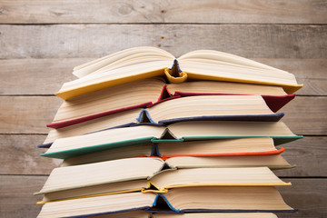 books on the wooden background
