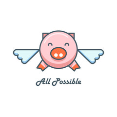 Line art flying pig logo. Vector illustration. All possible concept