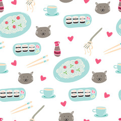 Pattern with food on a white background