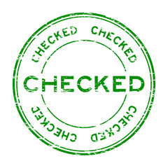 Grunge green checked round rubber stamp