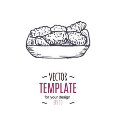 Vector vintage nuggets drawing. Hand drawn monochrome fast food illustration.
