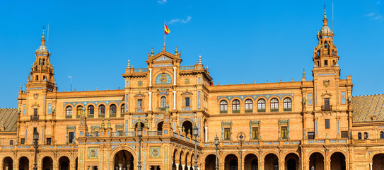 Main building of Plaza de Espana, an architecture complex in Seville - Spain