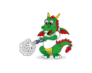 Dragon with vacuum cleaner working as a janitor