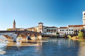 Fototapeta na wymiar The bridge Ponte Pietra In Verona, Italy.