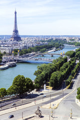 Paris - July 10: The Tour Eiffel (Eiffel Tower) with the Seine,