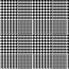 Houndstooth geometric plaid seamless pattern in black and white, vector - 131091600
