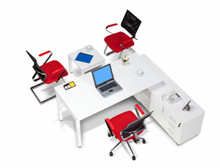 Office furniture on a white background top view 