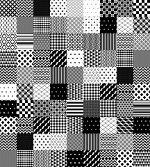 Black and white patchwork quilted geometric seamless pattern, vector set - obrazy, fototapety, plakaty