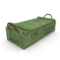 Military green box with explosive isolated on white. 3D illustration