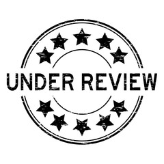 Grunge black under review with star icon round rubber stamp - obrazy, fototapety, plakaty