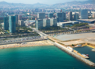 Crowded beach in Barcelona seaside