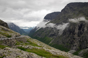 Dramatic norwegian landscape in cold summer