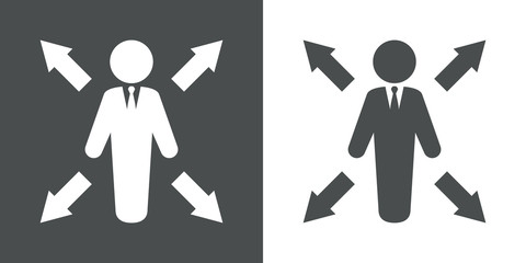 Icono plano hombre con flechas gris y blanco