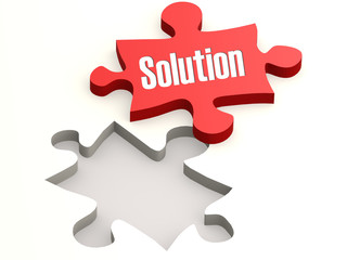 Red jigsaw puzzle with solution word