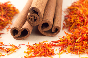 Cinnamon and saffron close-up