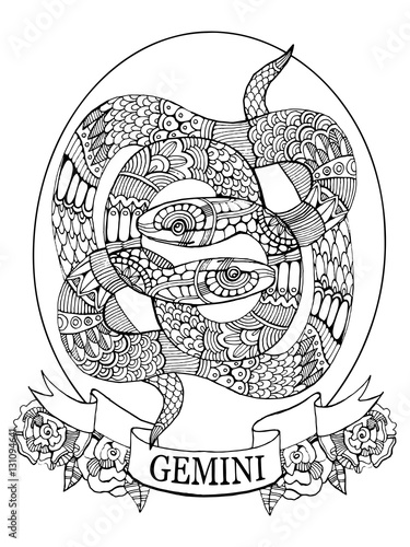 Download "Gemini zodiac sign coloring book for adults vector" Stock image and royalty-free vector files ...