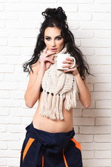 sexy girl in knitted scarf