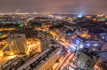Fototapeta na wymiar City at night panorama Night view of Kyiv