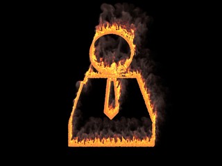 Fiery human icon with necktie. 3d render. Digital illustration