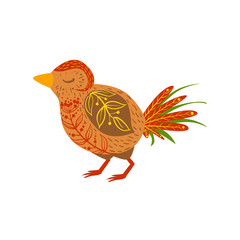 Wood Bird Relaxed Cartoon Wild Animal With Closed Eyes Decorated With Boho Hipster Style Floral Motives And Patterns