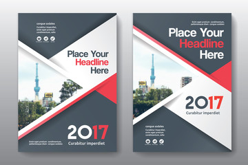 Red Color Scheme with City Background Business Book Cover Design Template in A4. Easy to adapt to Brochure, Annual Report, Magazine, Poster, Corporate Presentation, Portfolio, Flyer, Banner, Website.