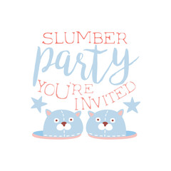 Girly Pajama Party Invitation Card Template With Pair Of Slippers Inviting Kids For The Slumber Pyjama Overnight Sleepover