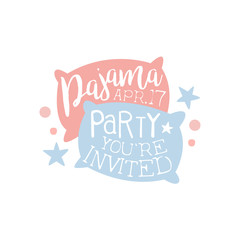 Girly Pajama Party Invitation Card Template With Two Pillows Inviting Kids For The Slumber Pyjama Overnight Sleepover