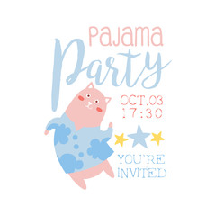 Girly Pajama Party Invitation Card Template With Cat Inviting Kids For The Slumber Pyjama Overnight Sleepover