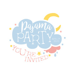 Girly Pajama Party Invitation Card Template With Cloud And Moon Inviting Kids For The Slumber Pyjama Overnight Sleepover