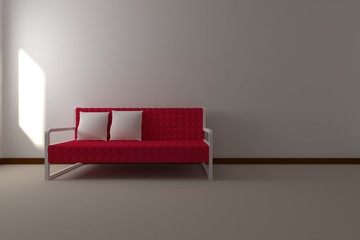 3d rendering of close up Red sofa placed by the window in a white room