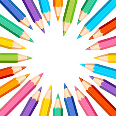 White background with colored pencils. Frame