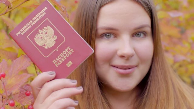 Beautiful woman with russian passport