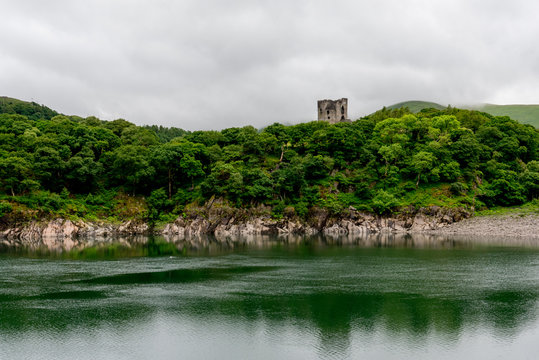 Castle Dolbadarn photographed here from across llyn peris a lake named after St. Peris who settled and died in the valley now known as Nant Peris at the foot of mount Snowdon in North Wales.
