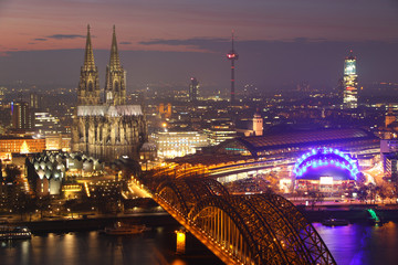 View on the Cologne cathedral in Germany after sunset