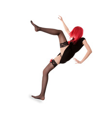 picture of red hair woman in black stockings posing